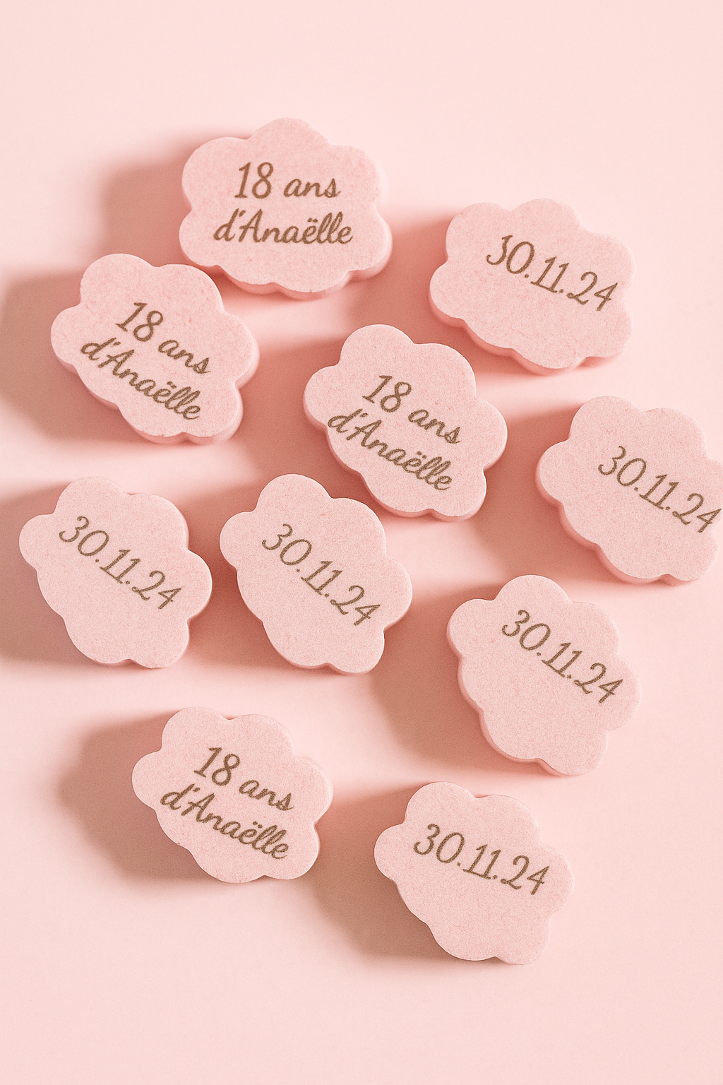 Bonbons nuages roses imprimés | gourmandises.decors-fins.com