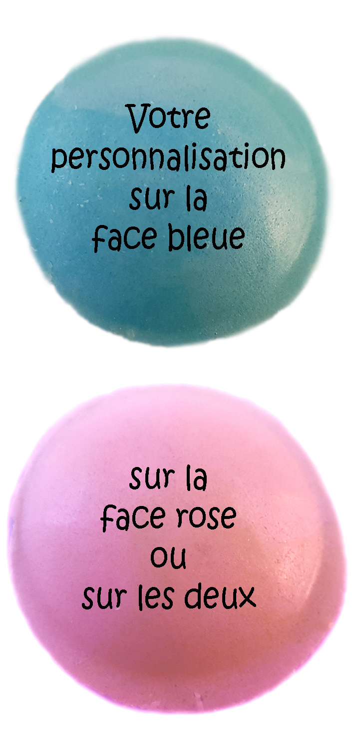 Bonbons imprimés, soucoupes personnalisées bleues et roses, cachets citriques x 50